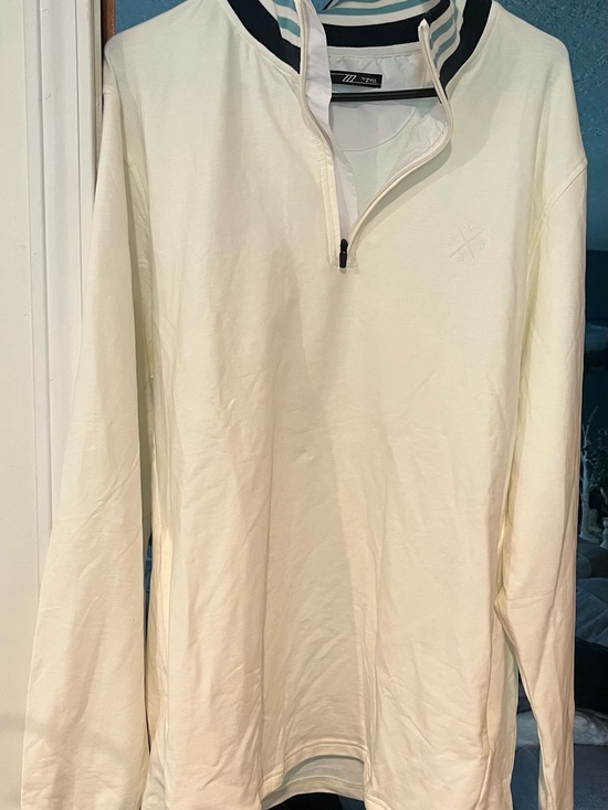 ZYIA Other - Unisex Cream Half-Zip Shirt with Navy-Trim Stand Collar